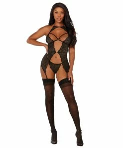 Dreamgirl International LINGERIE Scalloped Stretch Lace Band Open Front Garter Slip