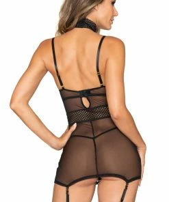 Dreamgirl International Scalloped Stretch Lace Garterslip Set With Elastic Collar What's New