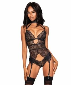 Dreamgirl International Scalloped Stretch Lace Garterteddy With Collar