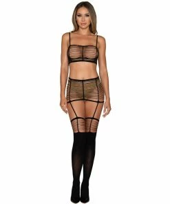 Dreamgirl International What's New Seamless Bandeau Bralette & Garter Skirt Set With Thigh High Stockings