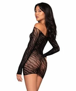Dreamgirl International Seamless Zebra Patterned Off-Shoulder Chemise With Thumbholes What's New