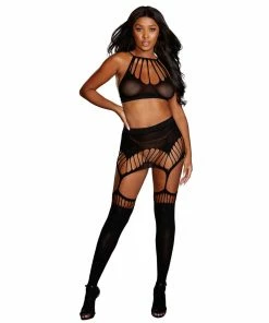 Dreamgirl International LINGERIE Semi-Opaque Seamless Bralette & Garter Skirt Set