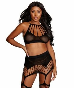 Dreamgirl International LINGERIE Semi-Opaque Seamless Bralette & Garter Skirt Set