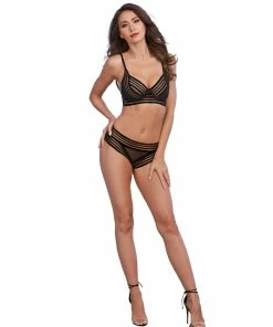 Dreamgirl International Sheer Stripped Elastic Underwire Bra And Matching Open-Back Panty
