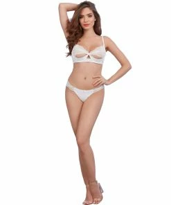 Dreamgirl International Silky Microfiber Underwire Shelf Bra And G-String Set Bridal Collection