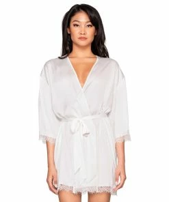 Dreamgirl International What's New Silky Satin Charmeuse Robe With Attached Belt & Screen-Printed