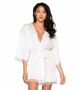 Dreamgirl International What's New Silky Satin Charmeuse Robe With Attached Belt & Screen-Printed "Mrs." Back Detail