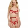 Dreamgirl International Strappy Bra Garterbelt & Thong Lingerie Set With Heart Accents