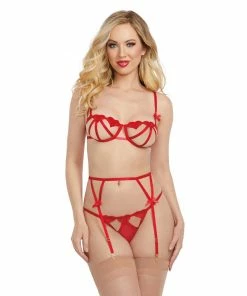 Dreamgirl International Strappy Bra Garterbelt & Thong Lingerie Set With Heart Accents