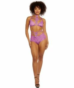 Dreamgirl International Bras & Bralette Sets Strech Galloon Lace Bralette And Panty Set