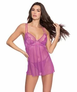 Dreamgirl International Stretch Fishnet Babydoll Set With Fishnet Skirt & Thong