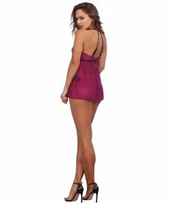 Dreamgirl International Babydolls & Chemises Stretch Lace And Mesh Babydoll With Matching Lace Panty Set