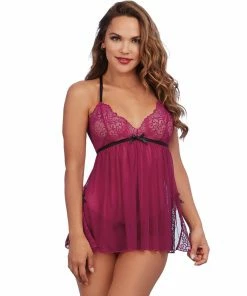 Dreamgirl International Babydolls & Chemises Stretch Lace And Mesh Babydoll With Matching Lace Panty Set