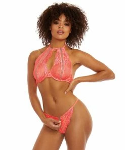 Dreamgirl International Stretch Lace And Zipper Detailed Bralette And Panty Set LINGERIE