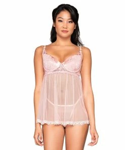 Dreamgirl International Stretch Lace Babydoll & G-String Set With Mesh Skirt Detail