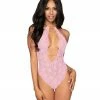 Dreamgirl International What's New Stretch Lace Halter Teddy & Collar With Removable Chains