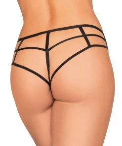 Dreamgirl International Stretch Lace Open Crotch Thong With Stretch Lace Waistband