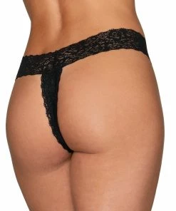 Dreamgirl International Stretch Lace Open Crotch Thong With Stretch Lace Waistband
