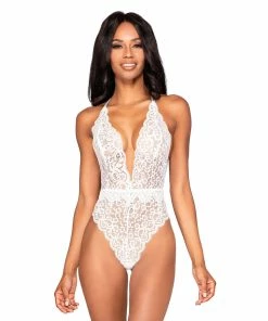 Dreamgirl International What's New Stretch Lace Teddy With Removable Belt & Plunging Neckline