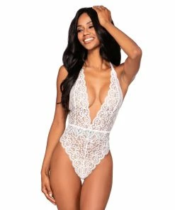 Dreamgirl International What's New Stretch Lace Teddy With Removable Belt & Plunging Neckline