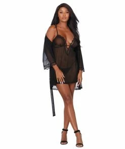 Dreamgirl International Stretch Mesh Chemise & Robe Set