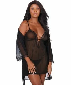 Dreamgirl International Stretch Mesh Chemise & Robe Set