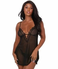 Dreamgirl International Stretch Mesh Chemise & Robe Set