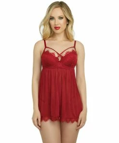 Dreamgirl International Stretch Mesh Push Up Cup Babydoll With Stretch Mesh Skirt Cottage Core
