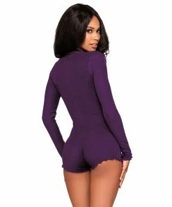 Dreamgirl International Stretch Rib Knit Sleepwear Romper With Plunge Neckline What's New 7 Dreamgirl International Stretch Rib Knit Sleepwear Romper With Plunge Neckline What's New