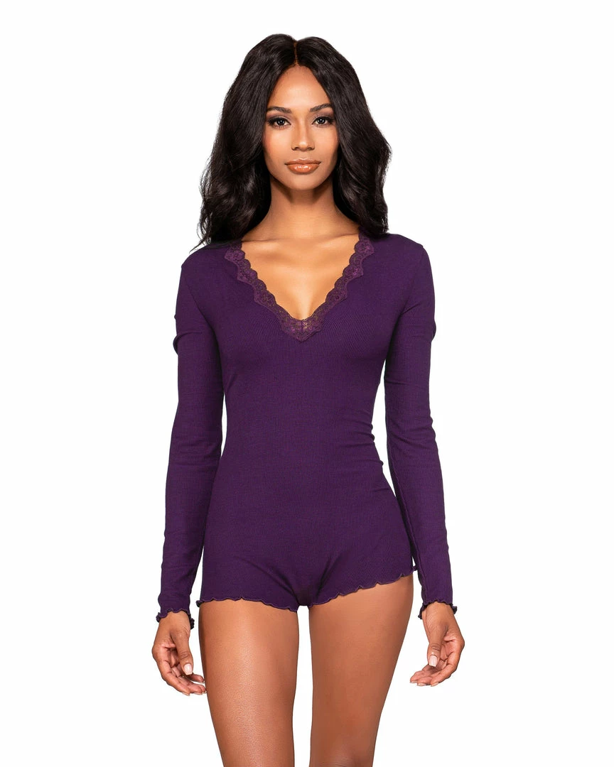 Dreamgirl International Stretch Rib Knit Sleepwear Romper With Plunge Neckline What's New 2 Dreamgirl International Stretch Rib Knit Sleepwear Romper With Plunge Neckline What's New