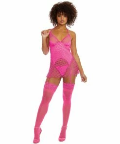 Dreamgirl International Two-Layered Fishnet Garter Slip