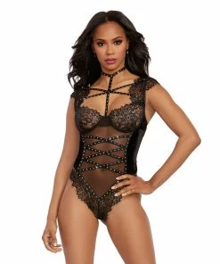 Dreamgirl International Underwire Stretch Mesh & Stretch Velvet Eyelash Teddy Babydolls & Chemises