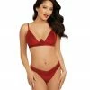 Dreamgirl International Stretch Velvet Sheer Striped Bra & Thong Set With Cheeky Back
