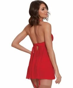 Dreamgirl International LINGERIE Venise Embroidery Lace Garter Babydoll And Thong Set