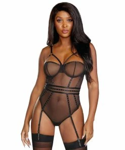 Dreamgirl International Very Sheer Stretch Mesh Underwire Studded Teddy