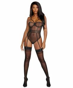 Dreamgirl International Very Sheer Stretch Mesh Underwire Studded Teddy